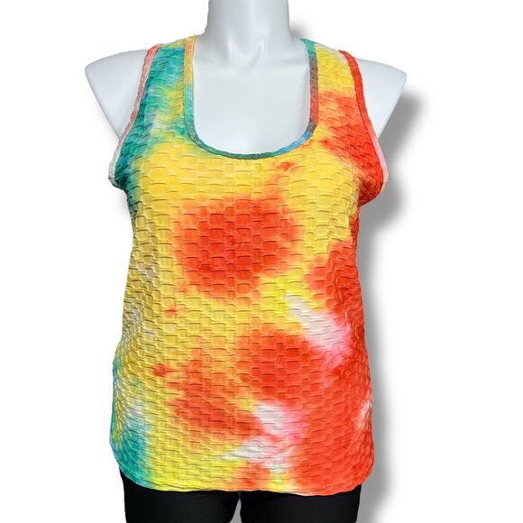 2BFree Womens Athletic Tank Top Tie Dye Waffle Honeycomb Texture Stretchy 2X - Picture 1 of 8